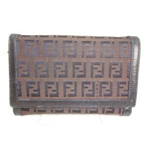 Fendi‎ Zucca Monogram Bifold Long Wallet Brown Black Canvas with Leather Trim